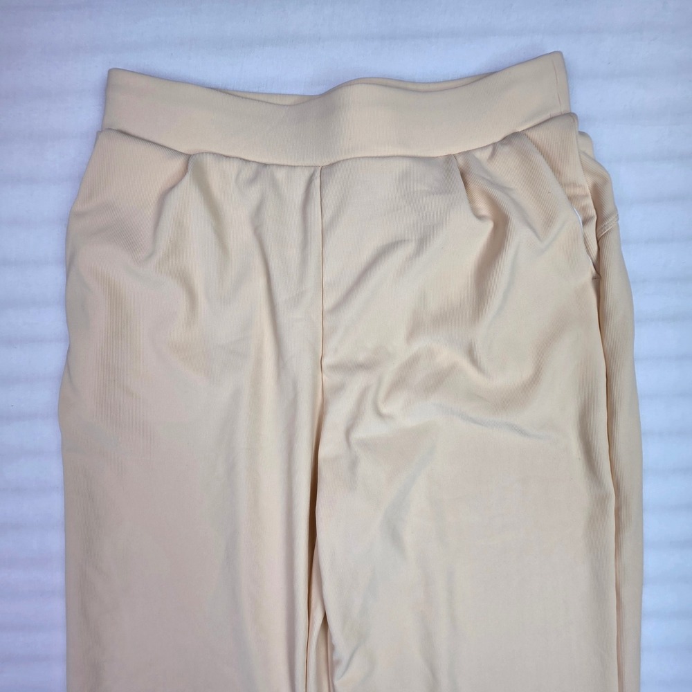 Halara Cream Ribbed Wide Leg Pants Small Regular High Rise Pockets - Picture 2 of 6